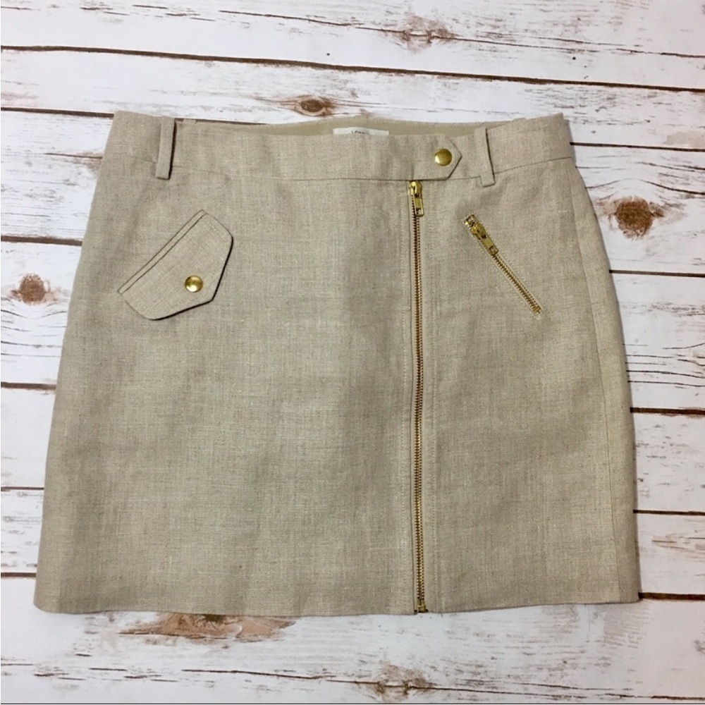 J. Crew Tan/Oatmeal Linen Mini Skirt with Gold Hardware Sz 10